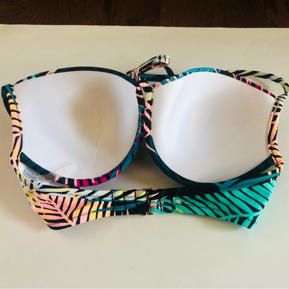 SHADE & SHORE Tropical Palm Leaves Multicolor Bikini Halter Top Size 34DD - Picture 9 of 11